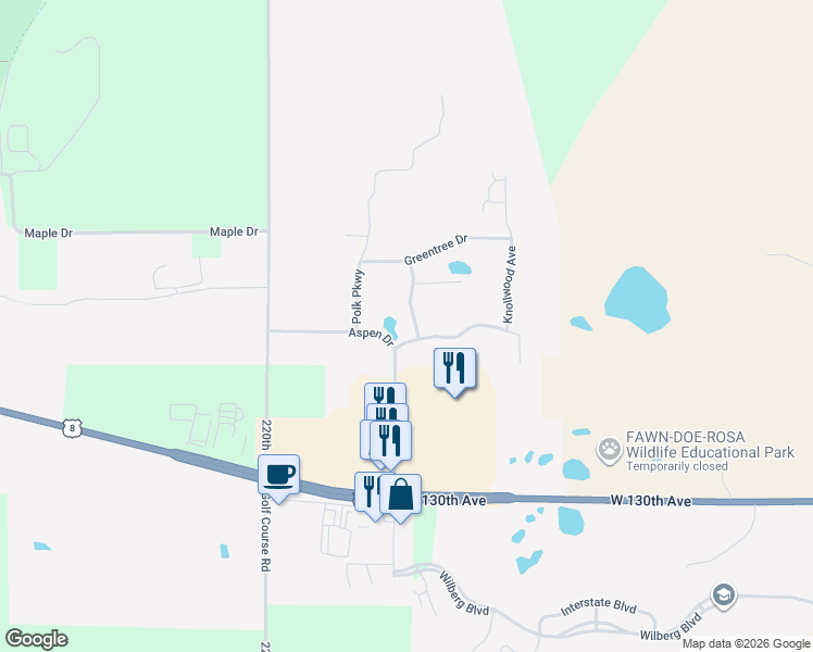 map of restaurants, bars, coffee shops, grocery stores, and more near 453 Woodale Avenue in Saint Croix Falls