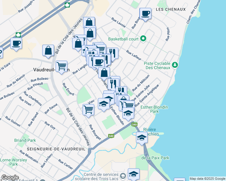 map of restaurants, bars, coffee shops, grocery stores, and more near 463 Avenue Saint-Charles in Vaudreuil-Dorion