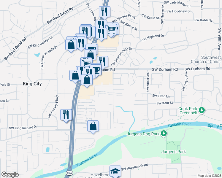 map of restaurants, bars, coffee shops, grocery stores, and more near 16293 Southwest 113th Avenue in Portland