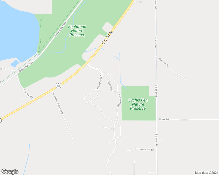 map of restaurants, bars, coffee shops, grocery stores, and more near 2237 Sledding Drive in Petoskey