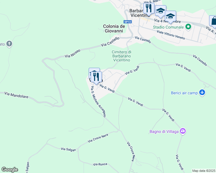 map of restaurants, bars, coffee shops, grocery stores, and more near 9 Via G. Verdi in Villaga