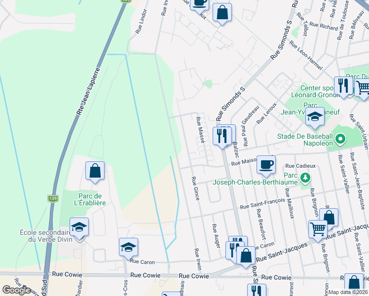 map of restaurants, bars, coffee shops, grocery stores, and more near 302 Rue Gince in Granby