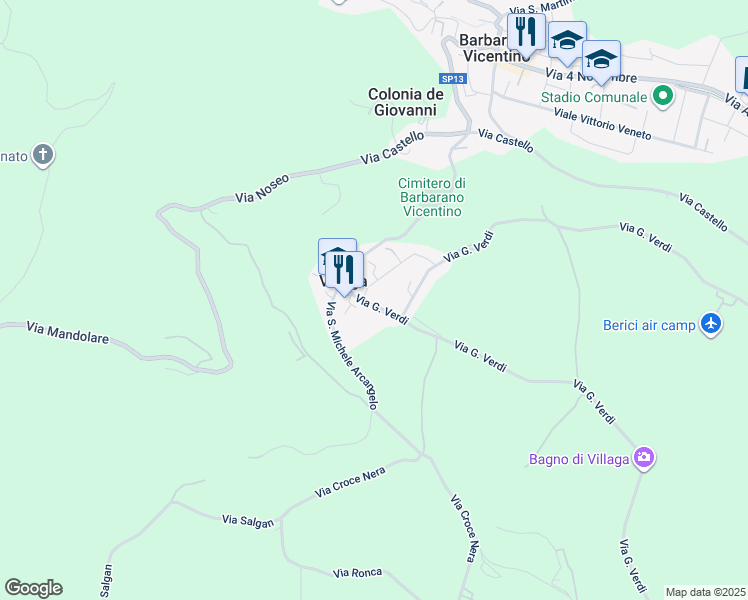 map of restaurants, bars, coffee shops, grocery stores, and more near 9 Via G. Verdi in Villaga