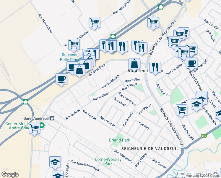 map of restaurants, bars, coffee shops, grocery stores, and more near 236 Rue Boîleau in Vaudreuil-Dorion