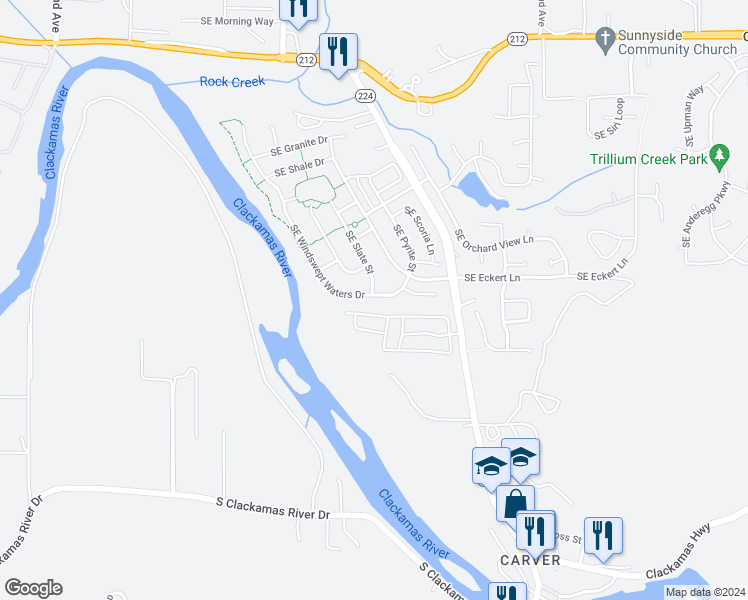 map of restaurants, bars, coffee shops, grocery stores, and more near 16519 Southeast Windswept Waters Drive in Damascus