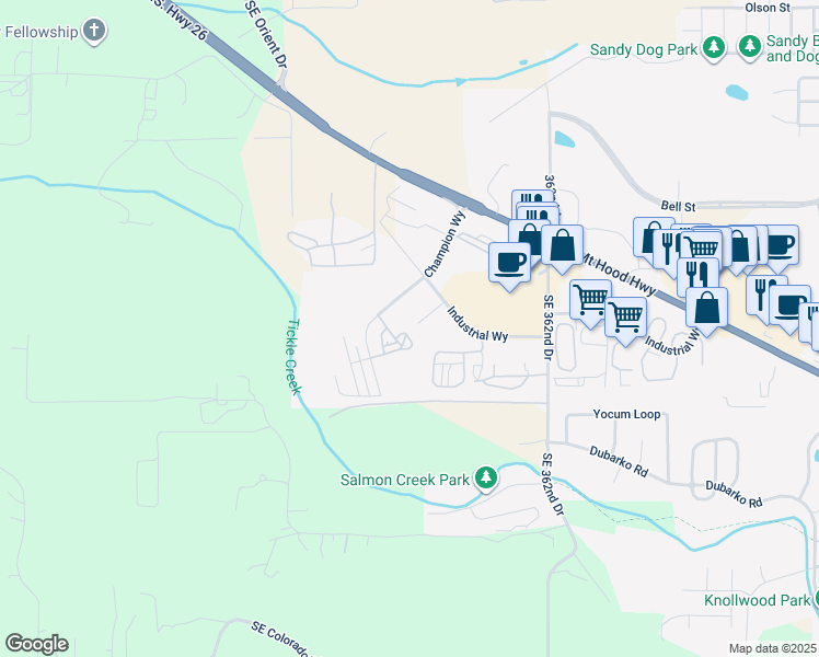 map of restaurants, bars, coffee shops, grocery stores, and more near 16610 Champion Way in Sandy