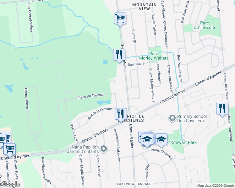 map of restaurants, bars, coffee shops, grocery stores, and more near 127 Rue de la Croisée in Gatineau