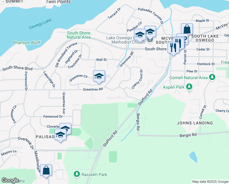 map of restaurants, bars, coffee shops, grocery stores, and more near 835 Clara Court in Lake Oswego