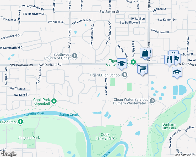 map of restaurants, bars, coffee shops, grocery stores, and more near 9315 Southwest Millen Drive in Tigard