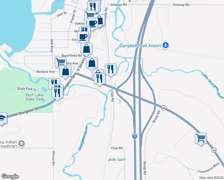 map of restaurants, bars, coffee shops, grocery stores, and more near 4064 Club Road in Indian River