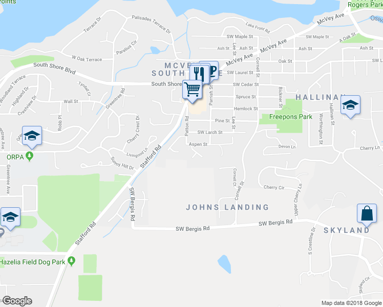 map of restaurants, bars, coffee shops, grocery stores, and more near 1694 Fircrest Court in Lake Oswego