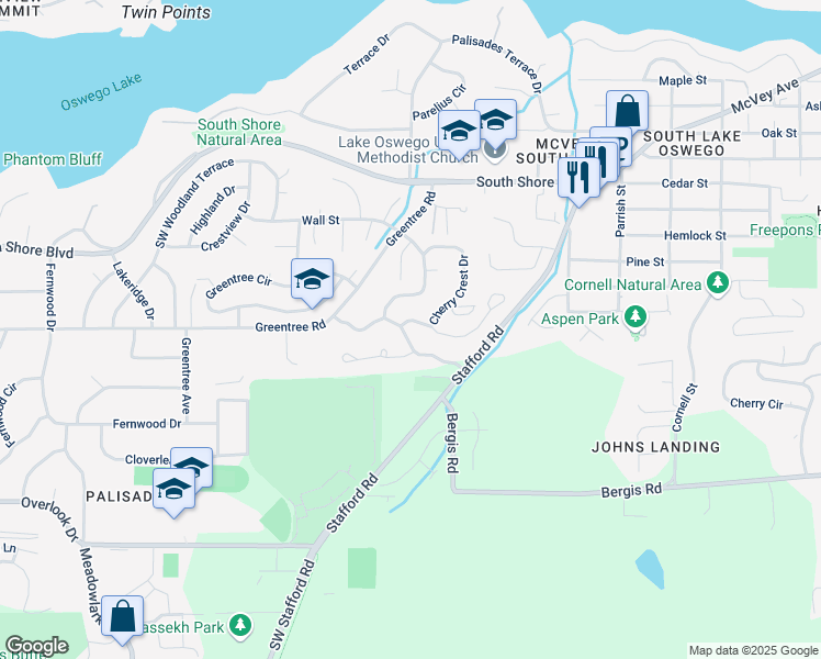 map of restaurants, bars, coffee shops, grocery stores, and more near 700 Livingood Lane in Lake Oswego