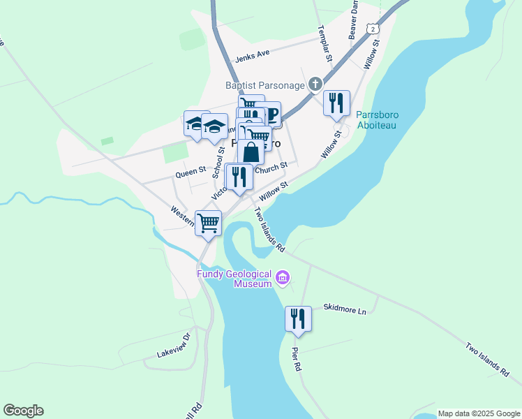 map of restaurants, bars, coffee shops, grocery stores, and more near 29 Two Islands Road in Parrsboro