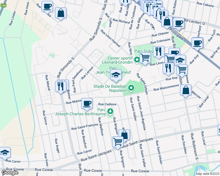 map of restaurants, bars, coffee shops, grocery stores, and more near 759 Rue Bussière in Granby
