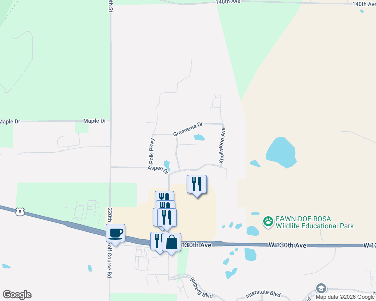 map of restaurants, bars, coffee shops, grocery stores, and more near 1320 Woodale Court in Saint Croix Falls