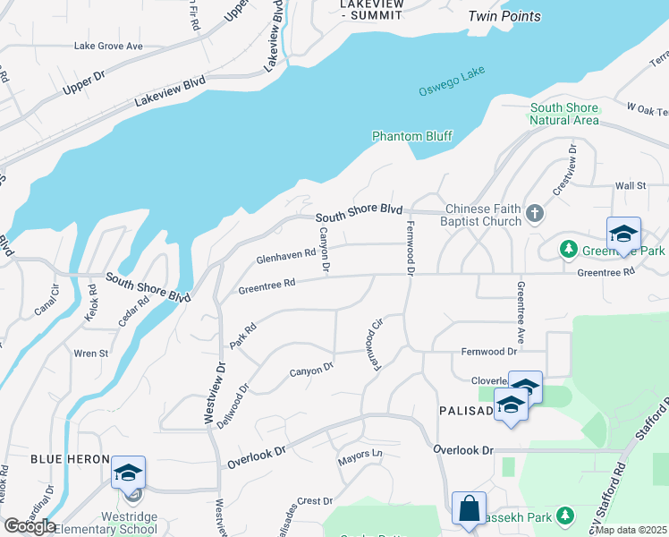 map of restaurants, bars, coffee shops, grocery stores, and more near 17000 Canyon Drive in Lake Oswego