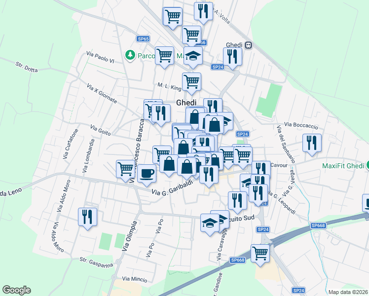 map of restaurants, bars, coffee shops, grocery stores, and more near 5 Via Gorizia in Ghedi