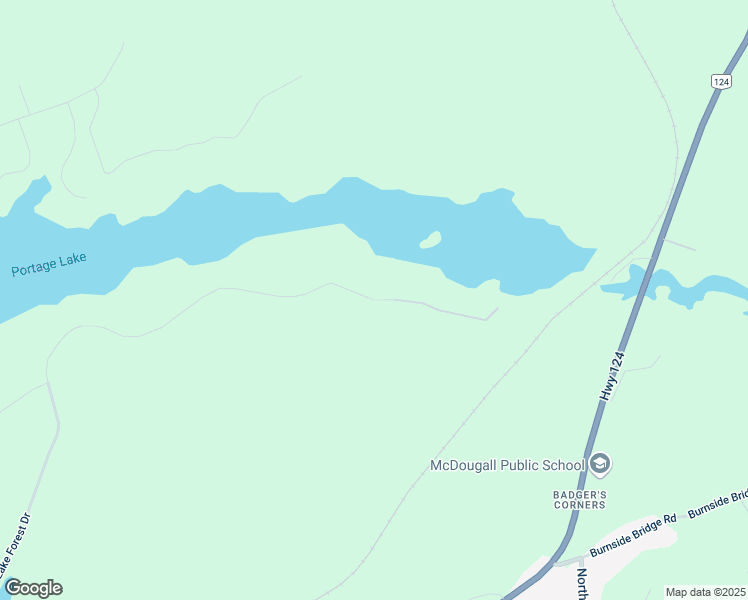 map of restaurants, bars, coffee shops, grocery stores, and more near 64 Lake Forest Drive in Parry Sound