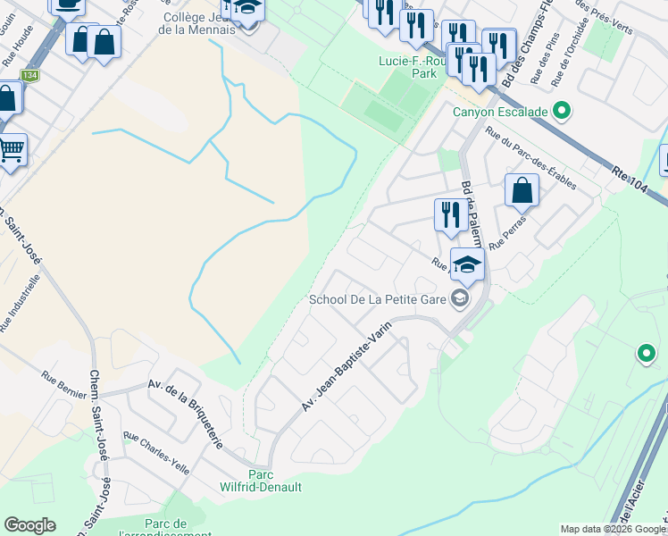 map of restaurants, bars, coffee shops, grocery stores, and more near 210 Rue Guillaume Barrette in La Prairie