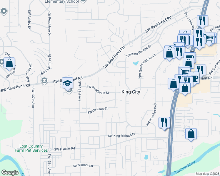 map of restaurants, bars, coffee shops, grocery stores, and more near 12664 Southwest Bexley Lane in Portland