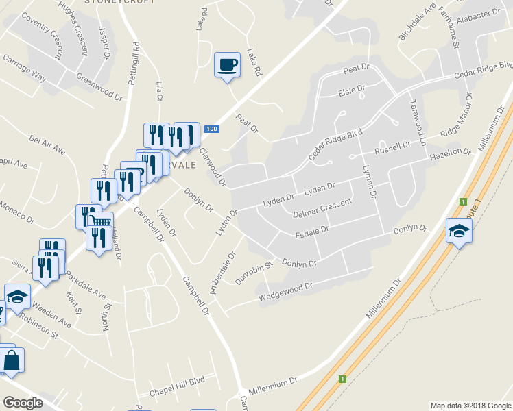 map of restaurants, bars, coffee shops, grocery stores, and more near Lyden Drive in Quispamsis