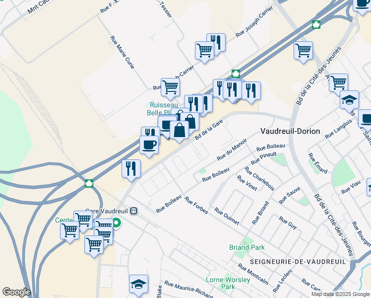 map of restaurants, bars, coffee shops, grocery stores, and more near 3169 Boulevard De La Gare in Vaudreuil-Dorion