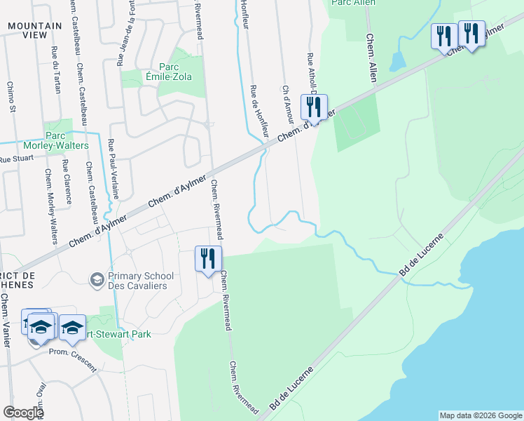 map of restaurants, bars, coffee shops, grocery stores, and more near 258 Rue de Honfleur in Gatineau