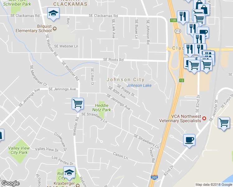 map of restaurants, bars, coffee shops, grocery stores, and more near 16680 Southeast 80th Place in Milwaukie