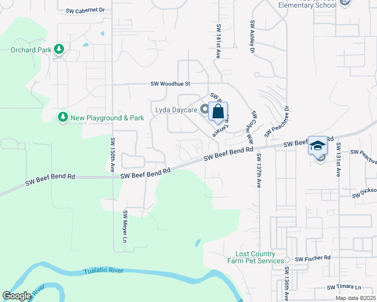 map of restaurants, bars, coffee shops, grocery stores, and more near 14415 Southwest Beef Bend Road in Tigard