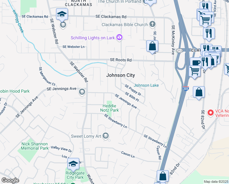 map of restaurants, bars, coffee shops, grocery stores, and more near 7935 Southeast Jennings Avenue in Milwaukie