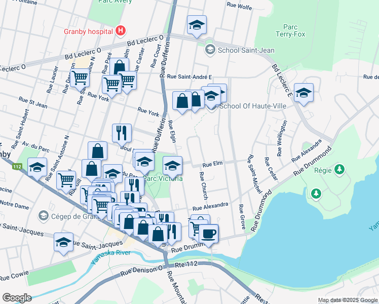map of restaurants, bars, coffee shops, grocery stores, and more near Rue Way Back in Granby