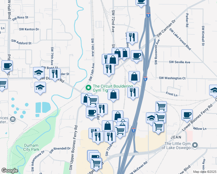 map of restaurants, bars, coffee shops, grocery stores, and more near 16104 Southwest 72nd Avenue in Portland