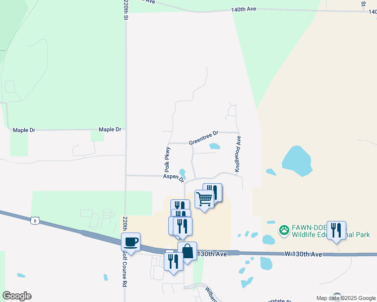map of restaurants, bars, coffee shops, grocery stores, and more near 421 Woodale Avenue in Saint Croix Falls