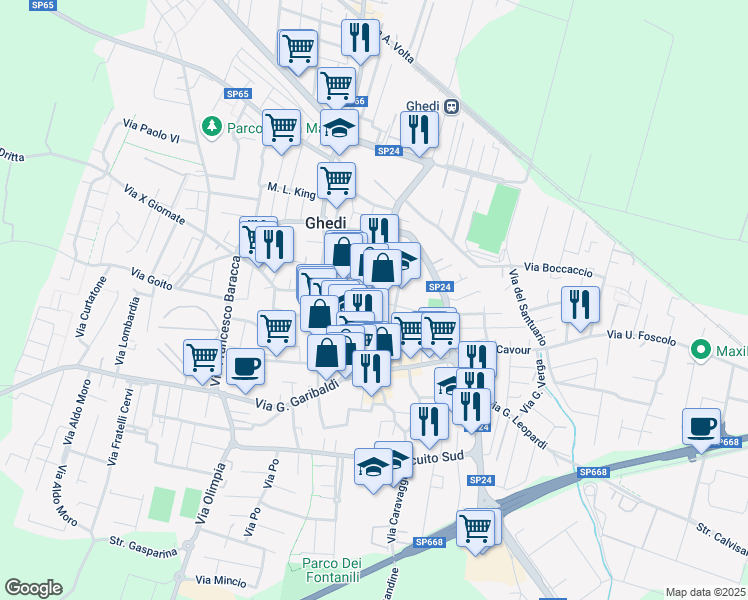 map of restaurants, bars, coffee shops, grocery stores, and more near 21 Via Repubblica in Ghedi