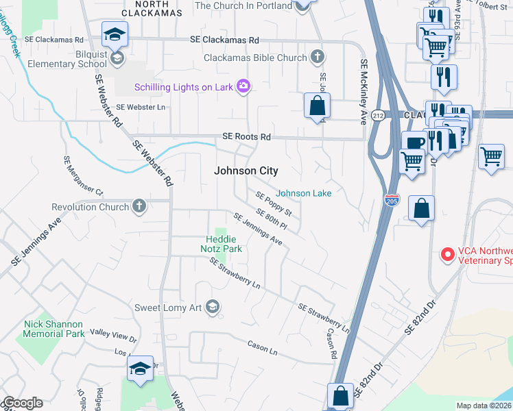 map of restaurants, bars, coffee shops, grocery stores, and more near 16680 Southeast 80th Place in Milwaukie