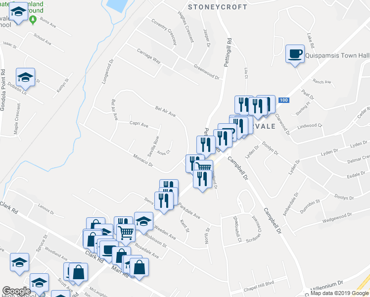 map of restaurants, bars, coffee shops, grocery stores, and more near 12 Monaco Drive in Rothesay