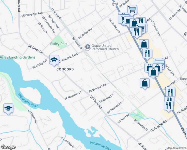 map of restaurants, bars, coffee shops, grocery stores, and more near 16606 Southeast Blanton Street in Milwaukie