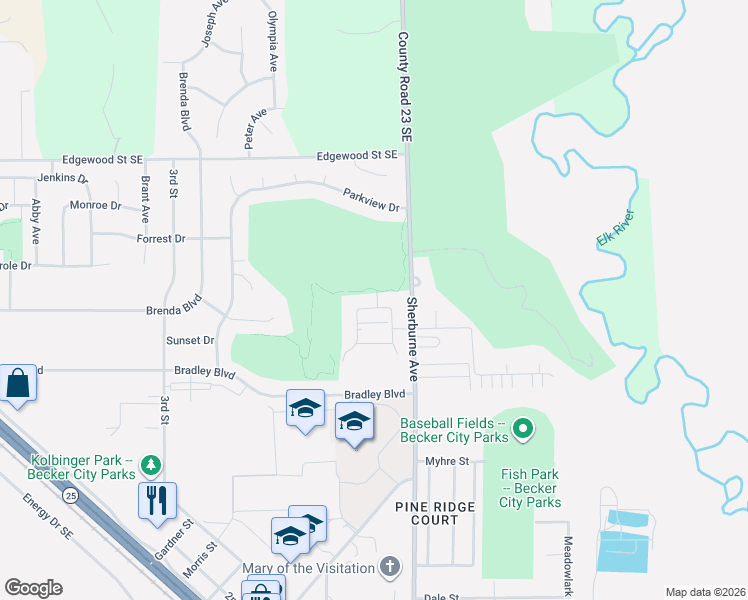 map of restaurants, bars, coffee shops, grocery stores, and more near 11532-11566 140th Ave SE in Becker
