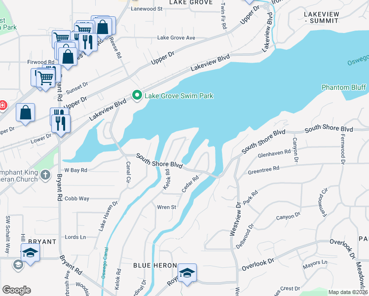 map of restaurants, bars, coffee shops, grocery stores, and more near 16655 Maple Circle in Lake Oswego