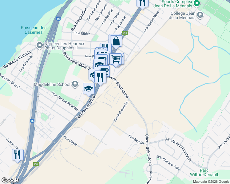 map of restaurants, bars, coffee shops, grocery stores, and more near 1000-1002 CH St José in La Prairie