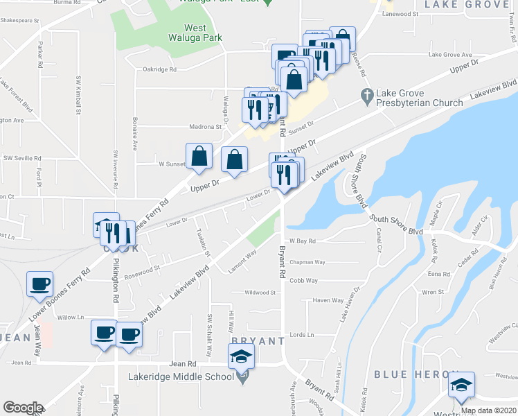 map of restaurants, bars, coffee shops, grocery stores, and more near 4517 Lakeview Boulevard in Lake Oswego