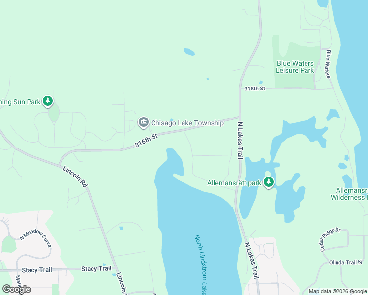 map of restaurants, bars, coffee shops, grocery stores, and more near 12621 314th Street in Lindstrom