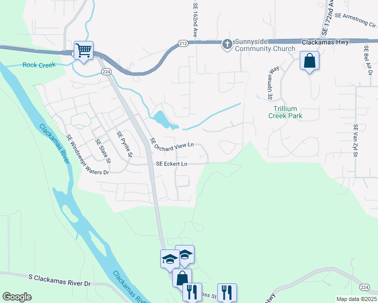 map of restaurants, bars, coffee shops, grocery stores, and more near 16100 Southeast Eider Court in Damascus