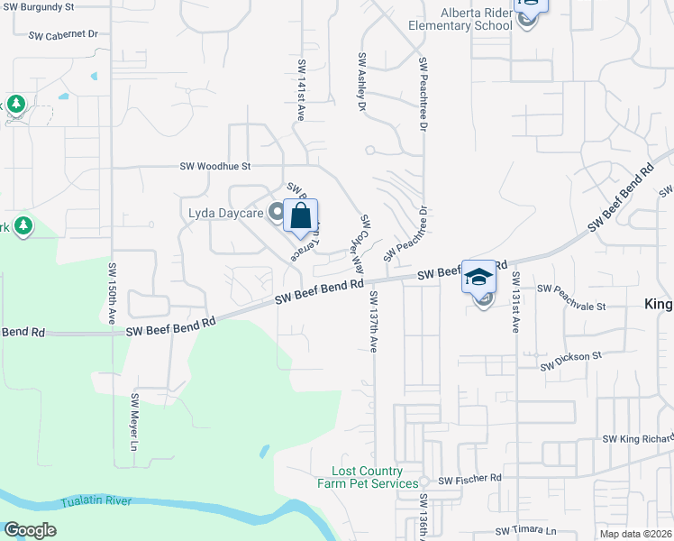 map of restaurants, bars, coffee shops, grocery stores, and more near 13880 Southwest Chinn Lane in Tigard