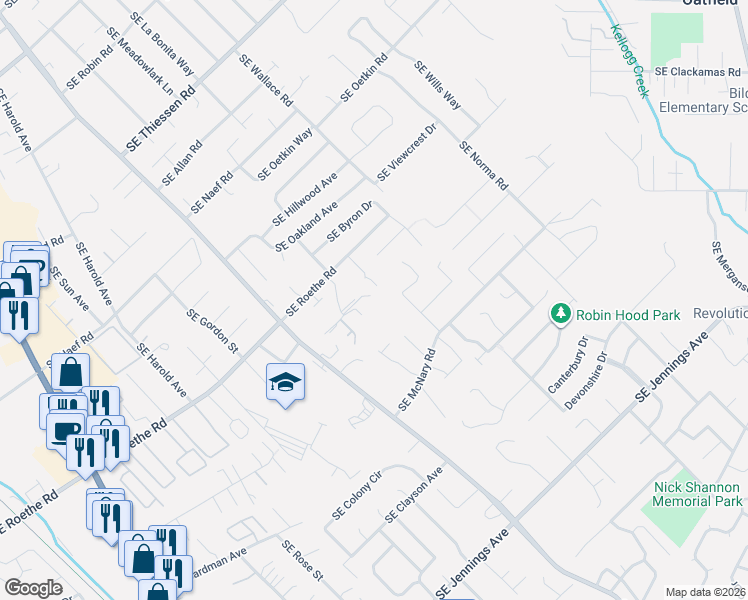 map of restaurants, bars, coffee shops, grocery stores, and more near 16620 Southeast Hampshire Lane in Milwaukie