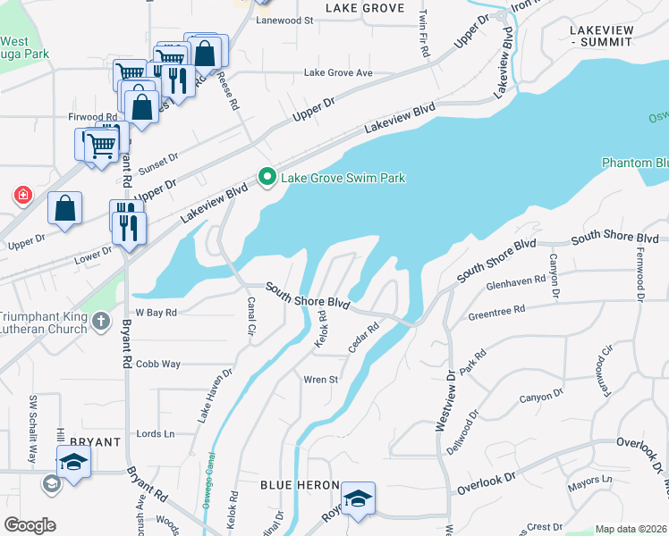 map of restaurants, bars, coffee shops, grocery stores, and more near 16892 Maple Circle in Lake Oswego