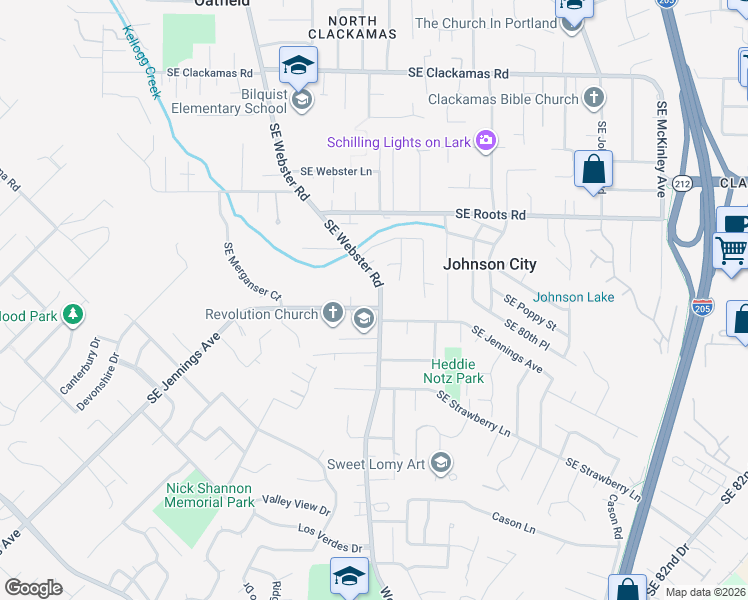 map of restaurants, bars, coffee shops, grocery stores, and more near 7580 Southeast Jennings Avenue in Milwaukie