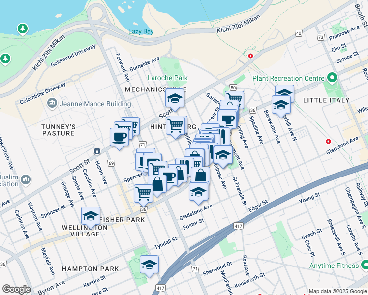 map of restaurants, bars, coffee shops, grocery stores, and more near 226 Carruthers Avenue in Ottawa