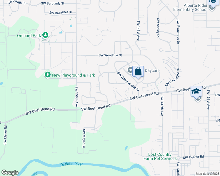map of restaurants, bars, coffee shops, grocery stores, and more near 14510 Southwest Chesterfield Lane in Tigard