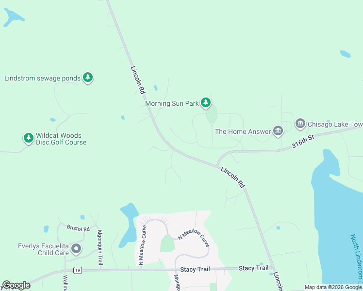 map of restaurants, bars, coffee shops, grocery stores, and more near 31555 Lincoln Road in Lindstrom